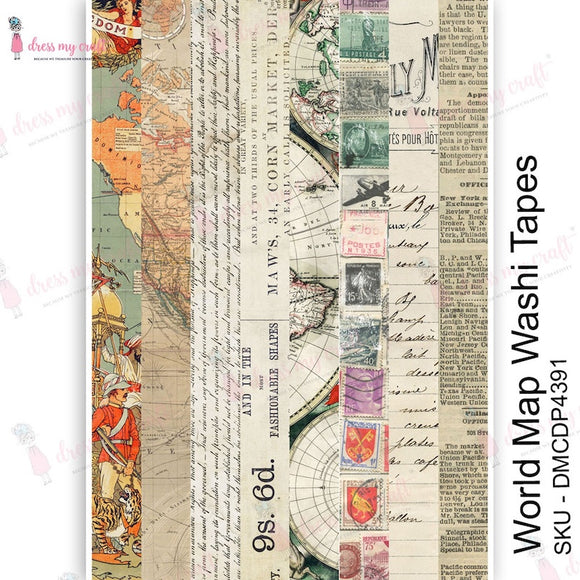 World Map Washi Tapes Transfers 22cm x 30cm
