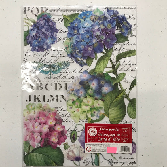Stamperia Decoupage Rice Paper 28gsm A4 Hydrangea & Dragonfly DFSA4307