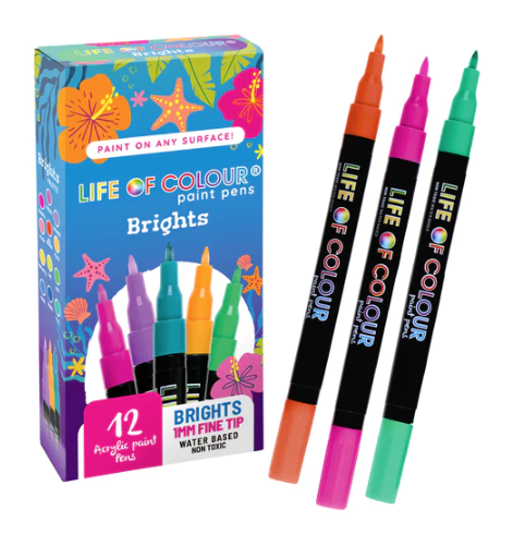 Life of Colour BRIGHT 1mm Fine Tip Acrylic Paint Pens - Set of 12