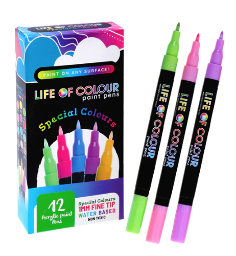 Life of Colour SPECIAL 1mm Fine Tip Acrylic Paint Pens - Set of 12