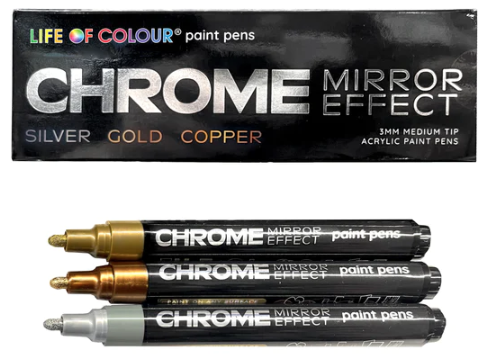 Life of Colour Chrome Mirror Effect 3mm Medium Tip Acrylic Paint Pens - Set of 3