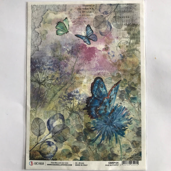 Ciao Bella A4 Rice Paper 28 gsm Blue Butterfly, Microcosmos CBRP121